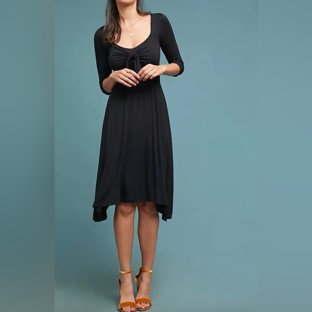 Anthropologie Black Midi Tie-Front Dress